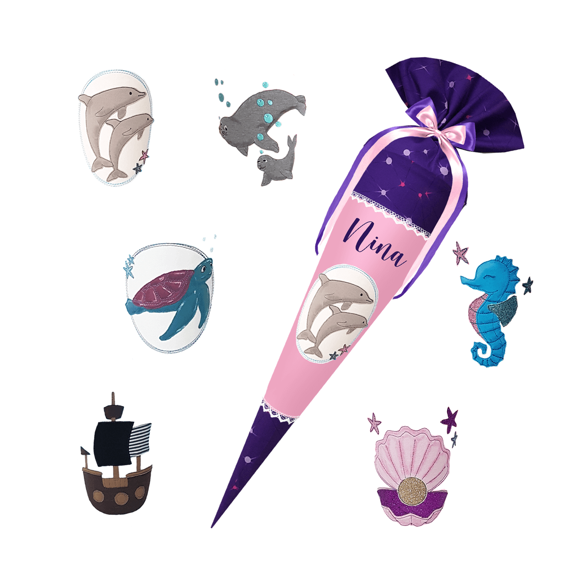 Schultüte passend zum StepbyStep- Dreamy Pegasus Shadow- Unterwasser - Seepferdchen-Robben-Delfin-Schiff-Muschel