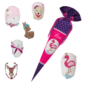 Schultüte passend zum Ergobag Perlentauchbär- Schwan_Libelle_Flamingo_Reh etc.