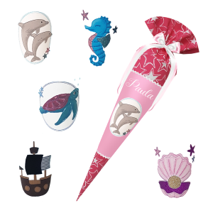 Schultüte passend zum Ergobag - Cinbärella, Sternzaubär - Unterwasser - Seepferdchen-Robben-Delfin-Schiff-Muschel