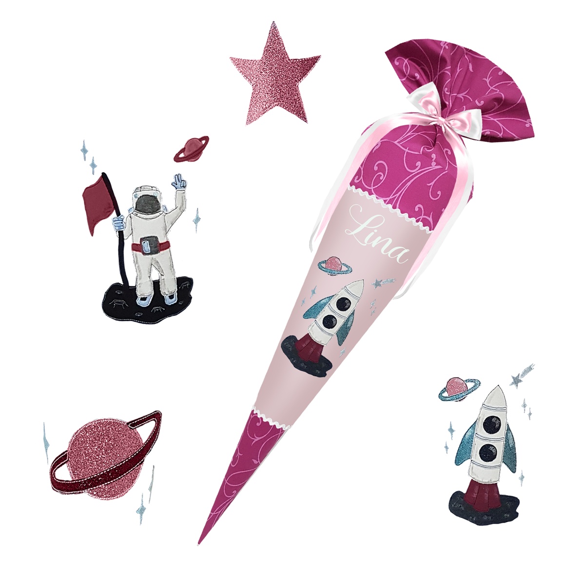 Schultüte passend zum Step by Step - Blütenpegasus - Dino -Triceratops - T-Rex - Langhalsdino – Bild 14