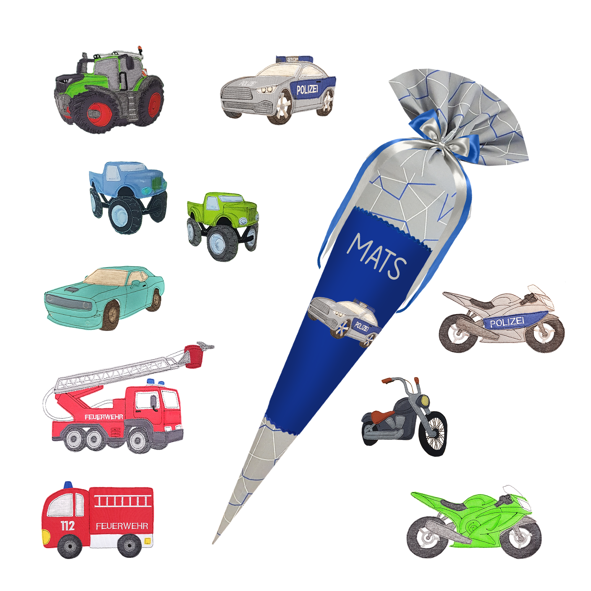 Schultüte passend zum Step by Step - Police Truck - Fahrzeuge, Polizeiauto, Feuerwehr, Motorrad, Trecker, Monstertruck