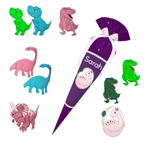 Schultüte passend zum Ergobag Bärgasus Glow– Dino -Triceratops - T-Rex - Langhalsdino