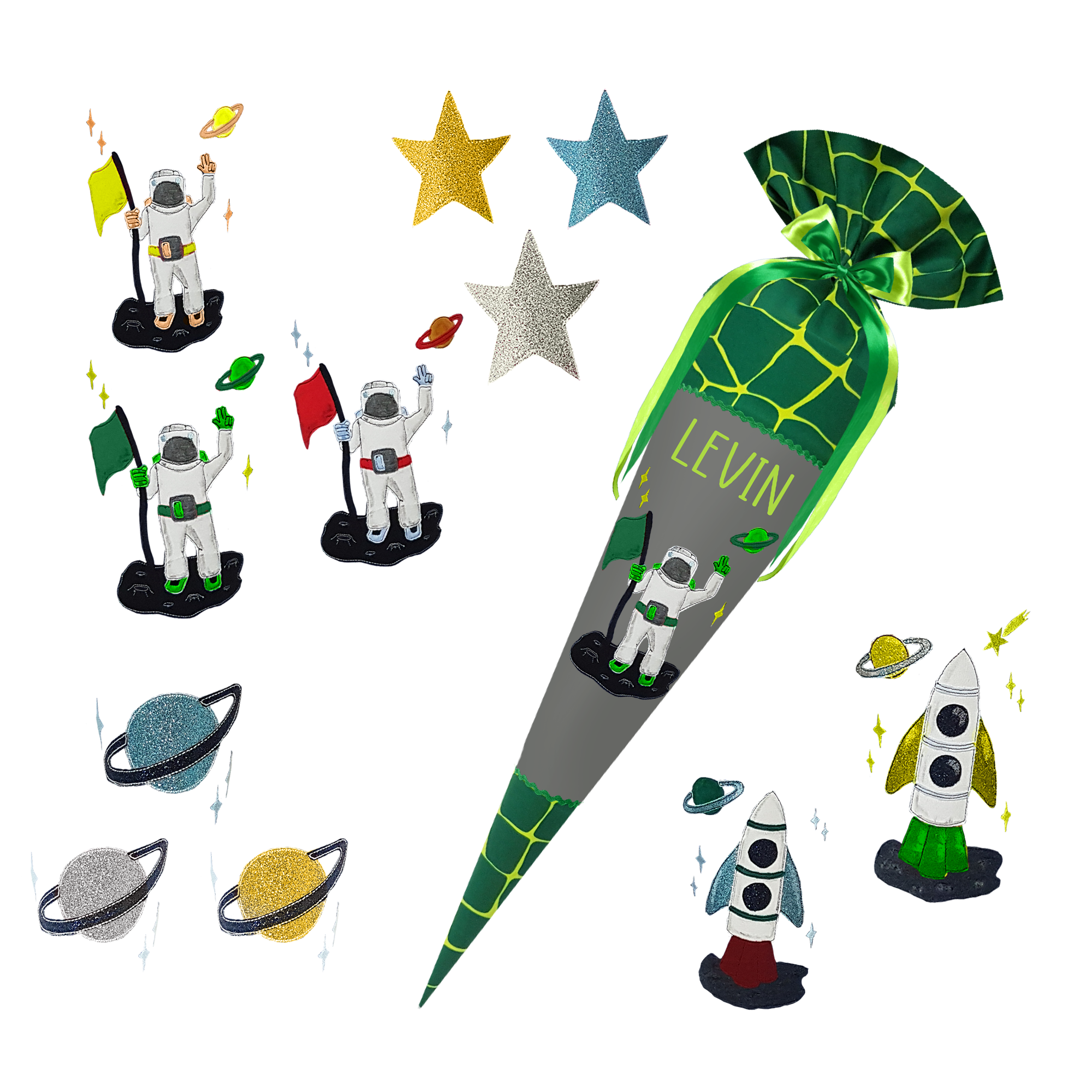 Schultüte passend zum Ergobag - Bärrex - Weltall, Astronaut, Rakete, Stern, Planet