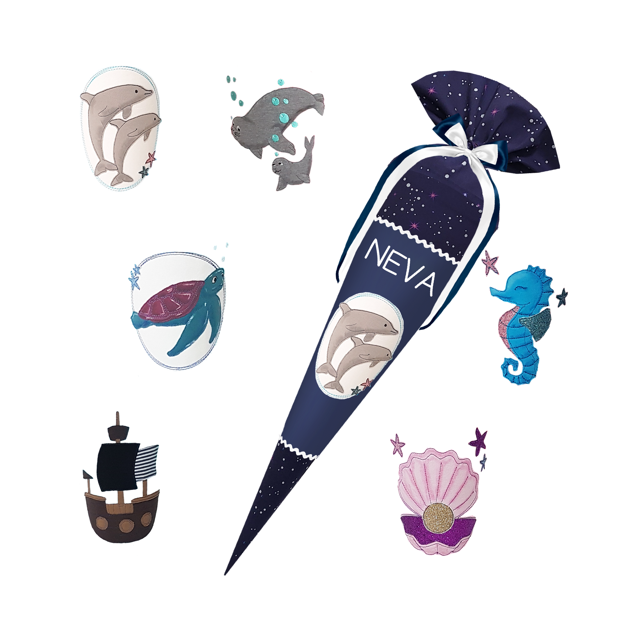 Schultüte passend zum StepbyStep- Wild Horse Ronja - Unterwasser - Seepferdchen-Robben-Delfin-Schiff-Muschel – Bild 10