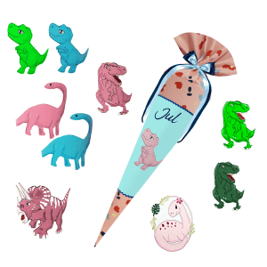 Schultüte passend zum Ergobag - Zitronenfaltbär – Dino -Triceratops - T-Rex - Langhalsdino