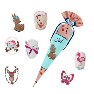 Schultüte passend zum Ergobag - Zitronenfaltbär - Schwan_Libelle_Flamingo_Reh etc.