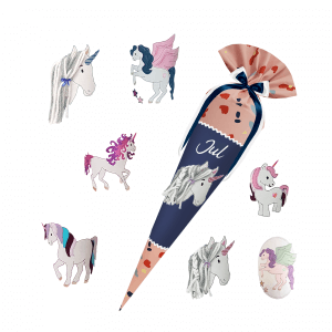 Schultüte passend zum Ergobag - Zitronenfaltbär – Einhorn 3D Mähne, Wollmähne, Pegasus