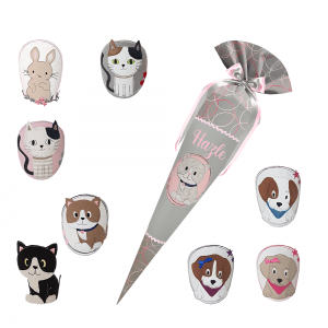 Schultüte passend zum StepbyStep- Glitter Heart Hazle – Haustiere - Hund - Katze - Hase
