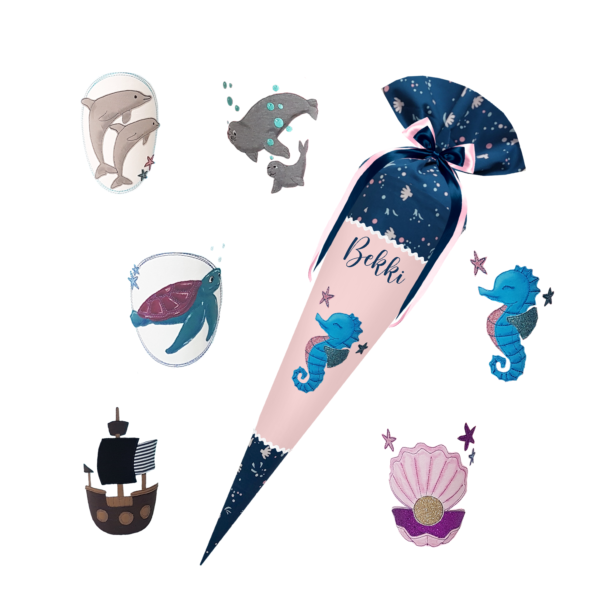 Schultüte passend zum StepbyStep- Wild Horse Ronja - Unterwasser - Seepferdchen-Robben-Delfin-Schiff-Muschel