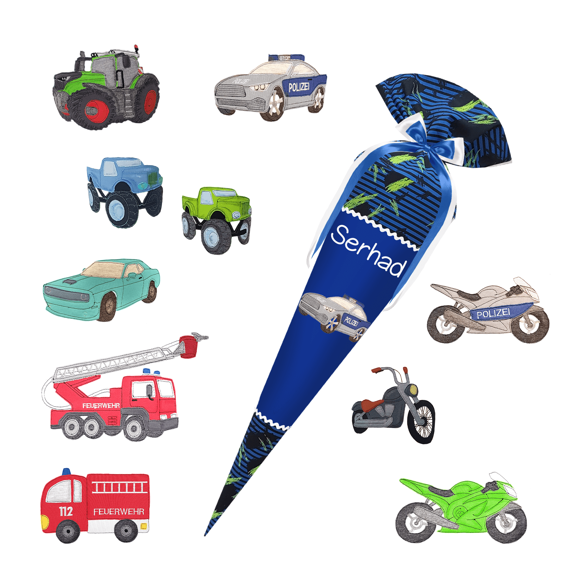 Schultüte passend zum Step by Step - Police Car Cody - Fahrzeuge, Polizeiauto, Feuerwehr, Motorrad, Trecker, Monstertruck