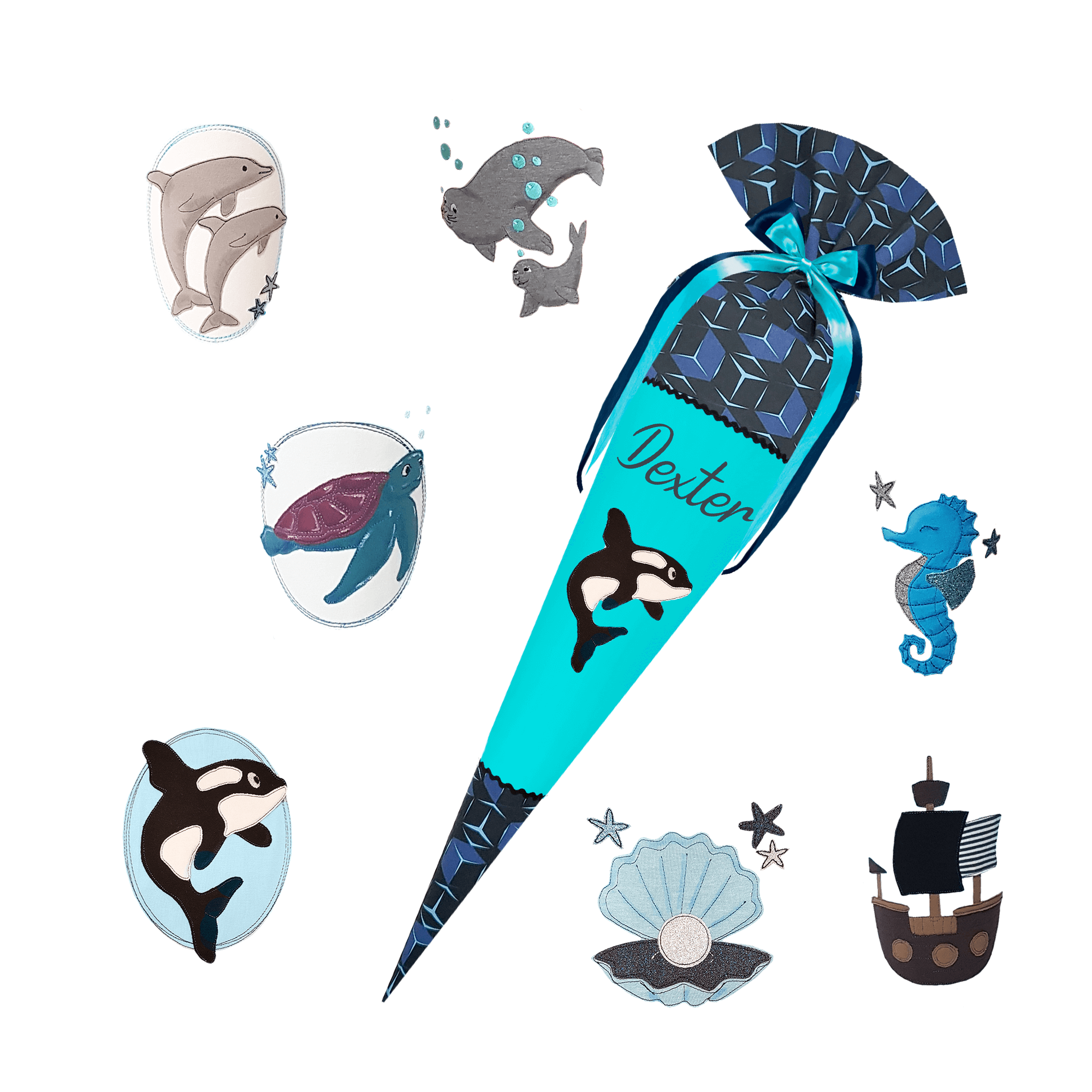 Schultüte passend zum Step by Step - Tiger Night Kimba- Shark Dexter - Unterwasser-Orca-Schildkröte-Robben