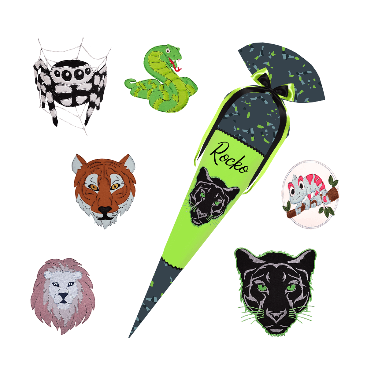 Schultüte passend zum Step by Step Bagger Rocco - Wildtiere, Panther, Tiger, Löwe, Schlange, Bär