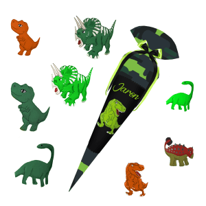 Schultüte passend zum Step by Step Black Cat Chiko - Dino -Triceratops - T-Rex - Langhalsdino