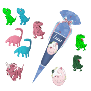 Schultüte zum Step by Step - Horse Friends – Dino -Triceratops - T-Rex - Langhalsdino