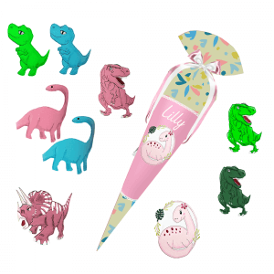 Schultüte zum Step by Step - Cat Lilly – Dino -Triceratops - T-Rex - Langhalsdino