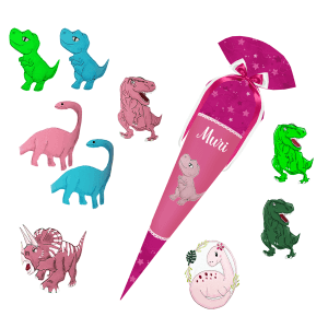 Schultüte zum Step by Step - Marshmallow Einhorn – Dino -Triceratops - T-Rex - Langhalsdino